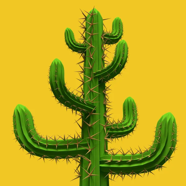 Baja Poli Caricatura Estilizado Cactus Planta Aislada Sobre Fondo Amarillo —  Fotos de Stock