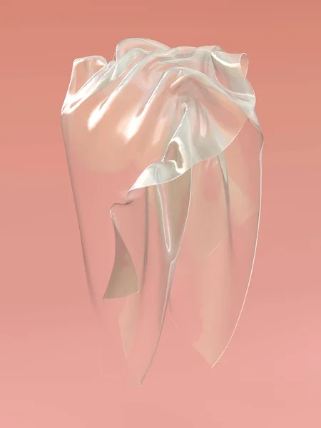 ぶら下がりセロハン繊維の レンダリングします ピンクの背景に宙に未来的な透明プラスチック材料 — ストック写真