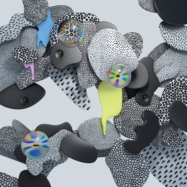 küçük kısa çizgiler, noktalar ve daireler ile dokulu 3d soyut geometrik şekiller