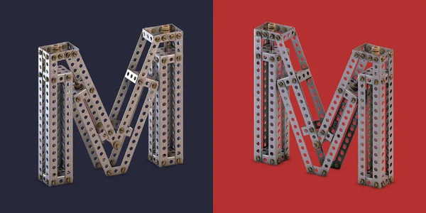 Metalen Constructor Lettertype Met Rode Donker Blauwe Achtergrond Rendering Letter — Stockfoto