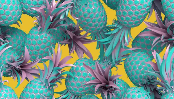 Renderingu Wzór Zielony Pastel Ananasy Lato Fajna Tła Modne Plakat — Zdjęcie stockowe