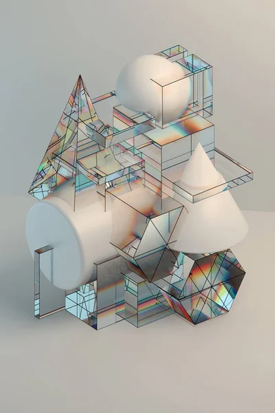 Abstrait Composition Primitive Avec Dégradé Sur Fond Gris — Photo