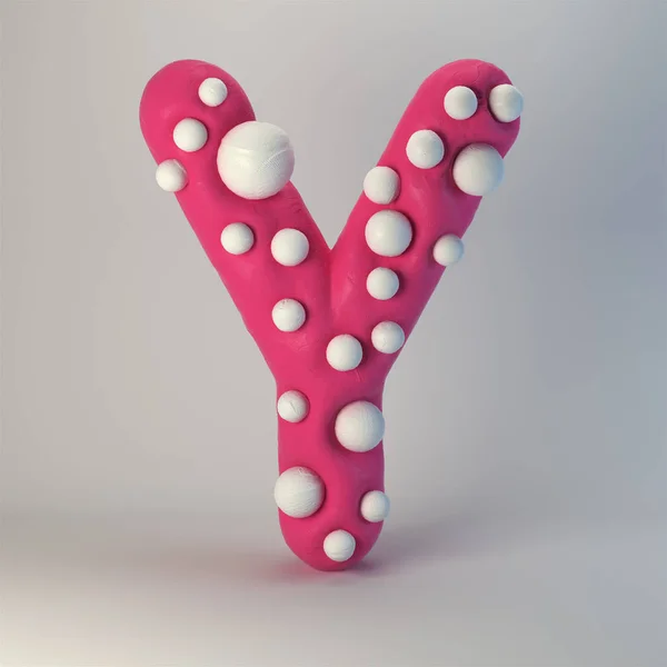Plasticine Handmade Alphabet Letter Cute Cartoon Style White Polka Dots — Stock Photo, Image
