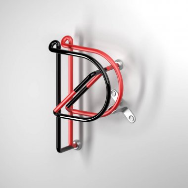 boyalı tel alfabesi metal parlak yansımalar ile 3D render. Eski işaretler reklam tarzında. Yumuşak gölgeler beyaz zemin üzerine izole. Upperrcase 3d harf P