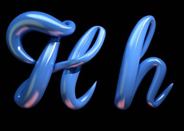 siyah arka plan üzerine 3D el yazısı mavi plastik Alfabe harf H.