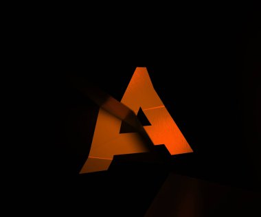 3D render alfabesinin kırılmasıyla yüzeyinde tahmin. Yaratıcı geometrik tipografi. Siyah arka plan üzerine izole düşük Poli stili yazı tipi. Kırmızı metalik harf A.