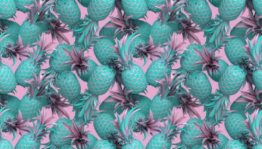 Yeşil pastel ananas seamless modeli 3D render yaz için eğlenceli bir arka plan. Canlı renkler moda poster 