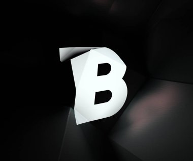 3D render alfabesinin kırılmasıyla yüzeyinde tahmin. Yaratıcı geometrik tipografi. Siyah arka plan üzerine izole düşük Poli stili yazı tipi. Poligonal harf B.