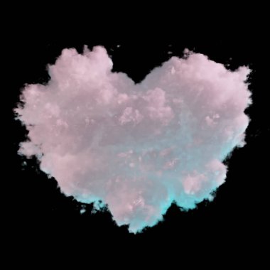 kalp 3D render siyah arka plan üzerine izole pembe bulut şeklinde. Şekil ve renk varyasyonları kümesi. Sevimli küçük cloudlet St. Valentine's Day için  
