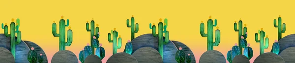 Dibujos Animados Decoraciones Estilizadas Tema Mexicano Colinas Planas Con Cactus — Foto de Stock