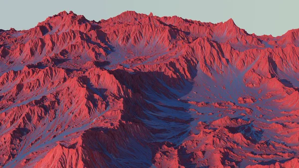 在一个外星人星球上渲染风景秀丽的山脉景观 火星与沙漠红色土壤的抽象科幻山 — 图库照片