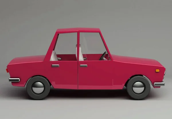 Lustiges Rotes Auto Retro Stil Glänzend Helles Fahrzeug Auf Grauem — Stockfoto