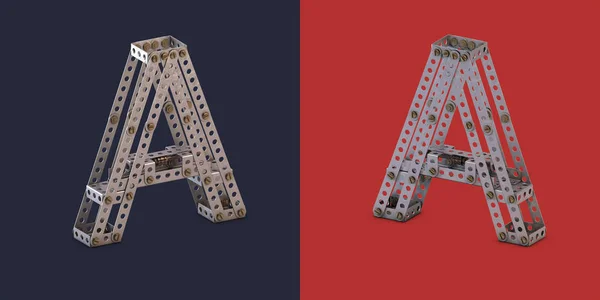 Metalen Constructor Lettertype Met Rode Donker Blauwe Achtergrond Rendering Letter — Stockfoto