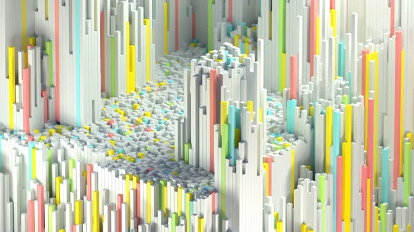 3D render soyut dağlar çok renkli küpler. 