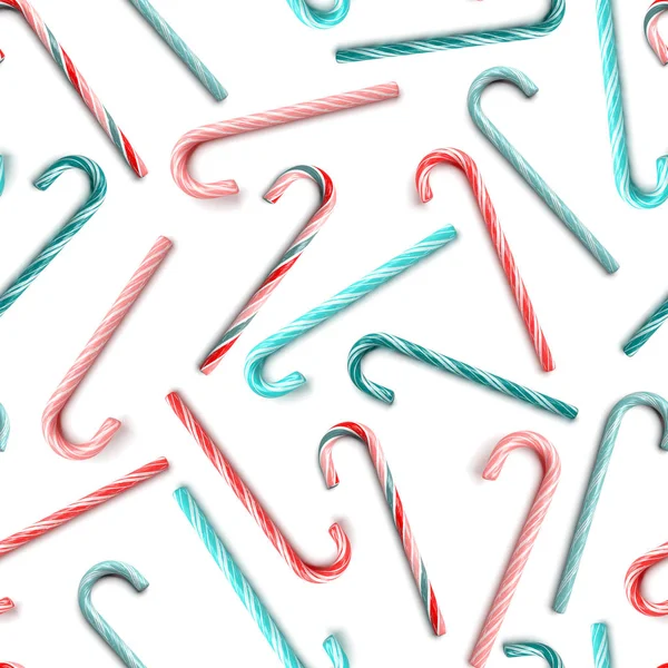 Rendering Seamless Pattern Realistic Candy Canes Christmas New Year Sugar — Stock Photo, Image