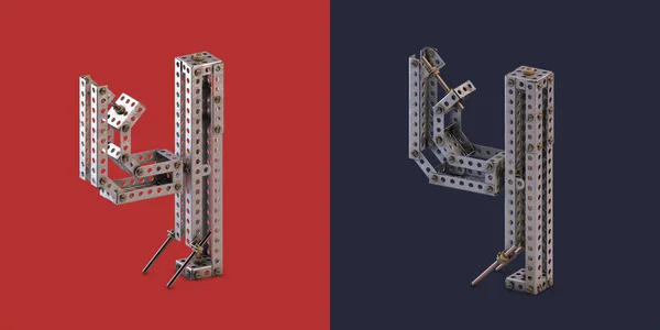 Metalen Constructor Lettertype Met Donker Blauwe Rode Achtergrond Rendering Nummer — Stockfoto