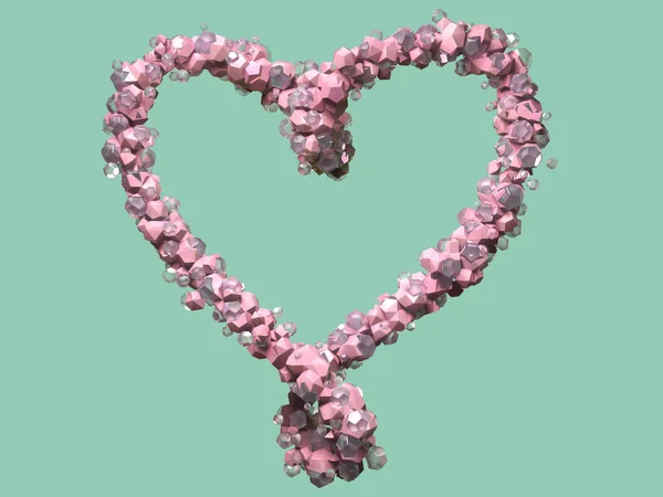 Cristal Cuarzo Rosa Forma Corazón Con Diamantes Imitación Aislado Sobre — Foto de Stock
