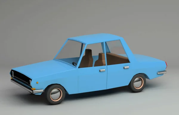 Αστεία Ρετρό Στυλ Μπλε Αυτοκίνητο Γυαλιστερά Φωτεινά Όχημα Γκρι Φόντο — Φωτογραφία Αρχείου