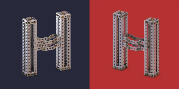 Metalen Constructor Lettertype Met Rode Donker Blauwe Achtergrond Rendering Letter — Stockfoto