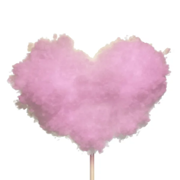 Representación Corazón Forma Algodón Rosa Azúcar Aislado Sobre Fondo Blanco — Foto de Stock