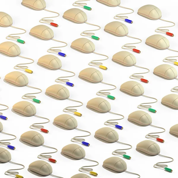 Rendering Many Isometric Mice Wires Multi Colored Jacks Repeated Objects — Stock Photo, Image