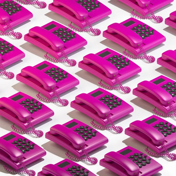 Renderização Muitos Telefones Rosa Isométricos Com Fios Torcidos Padrão Objetos — Fotografia de Stock