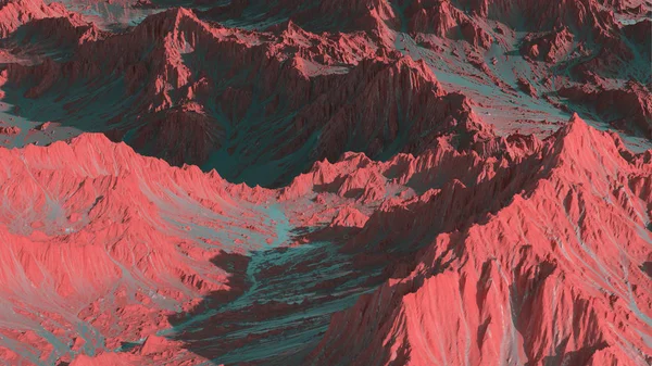 在一个外星人星球上渲染风景秀丽的山脉景观 火星与沙漠红色土壤的抽象科幻山 — 图库照片