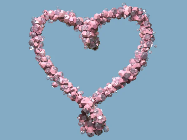 Pink Quartz Crystal Shape Heart Rhinestone Isolated Blue Background — Stock Photo, Image