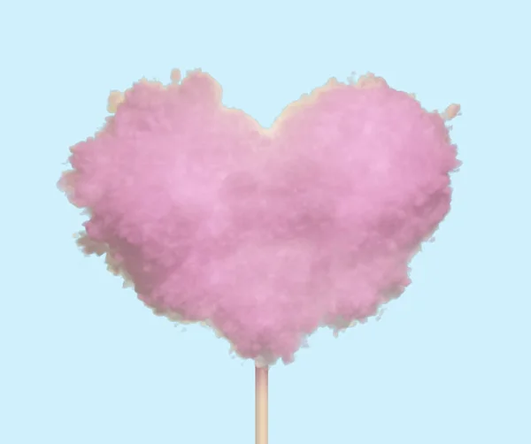 Representación Corazón Forma Algodón Rosa Azúcar Aislado Sobre Fondo Azul — Foto de Stock
