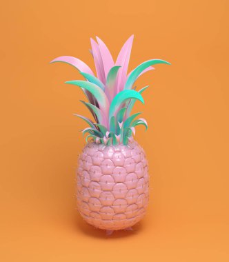 parlak sulu ananas 3D render yaz için eğlenceli bir arka plan. Canlı renkler, trendy poster pastel pembe.   