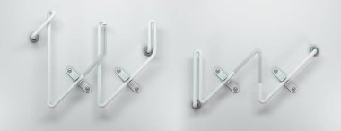 3D gerçekçi alfabesi harfi W beyaz parlak metal ve şeffaf cam. Eski işaretler reklam tarzında. Yumuşak gölgeler beyaz zemin üzerine izole