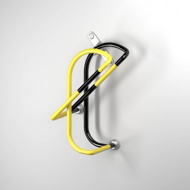 boyalı tel alfabesi metal parlak yansımalar ile 3D render. Eski işaretler reklam tarzında. Yumuşak gölgeler beyaz zemin üzerine izole. Küçük harf 3d mektup 