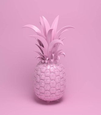 parlak sulu ananas 3D render yaz için eğlenceli bir arka plan. Canlı renkler, trendy poster pastel pembe.   