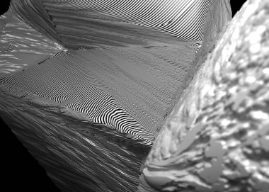 3d render of abstract rocky surface. Stylish dynamic composition with deconstructed form. Generative design. Thin black and white stripes texture. 