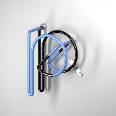 boyalı tel alfabesi metal parlak yansımalar ile 3D render. Eski işaretler reklam tarzında. Yumuşak gölgeler beyaz zemin üzerine izole. Küçük harf 3d mektup 