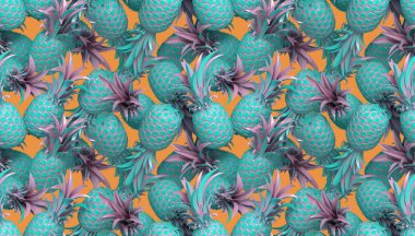 Yeşil pastel ananas seamless modeli 3D render yaz için eğlenceli bir arka plan. Canlı renkler moda poster 