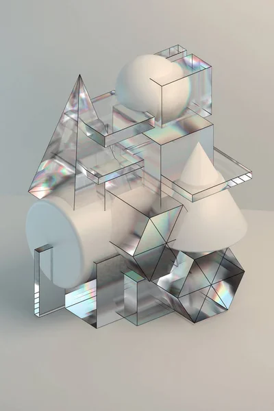 Abstrakte Primitive Komposition Mit Farbverlauf Auf Grauem Hintergrund — Stockfoto