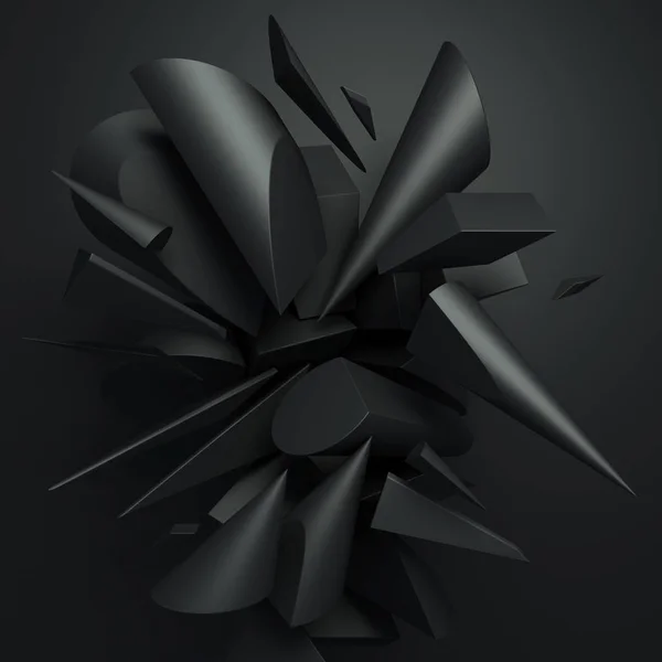 3D soyut render koyu gri arka plan üzerinde geometrik siyah silindir