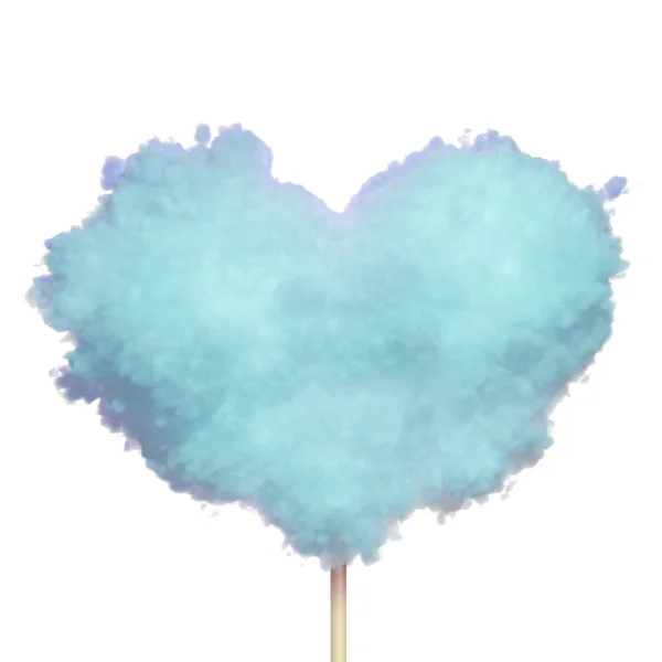 Rendering Heart Shaped Blue Cotton Candy Isolated White Background Soft — Stock Photo, Image