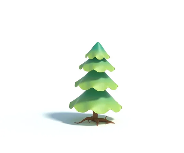 Rendering Cartoon Fir Tree Simple Green Pine Tree Shadow Isolated — Stock Photo, Image