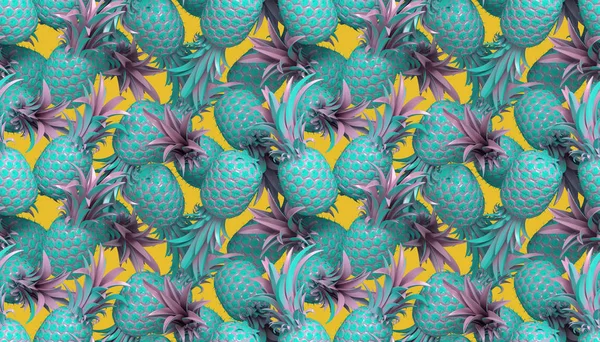 Gengivelse Lyse Pastel Ananas Sømløse Mønster Til Sommer Sjov Baggrund - Stock-foto