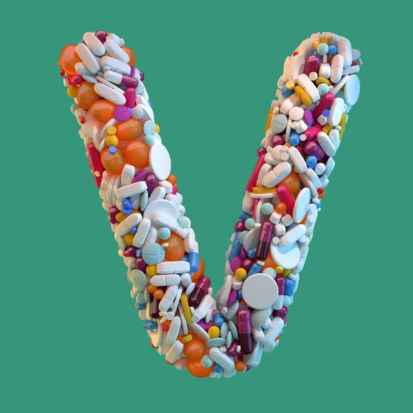 薬の様々 なタイプの レンダリングのアルファベット 緑の背景の大文字 — ストック写真