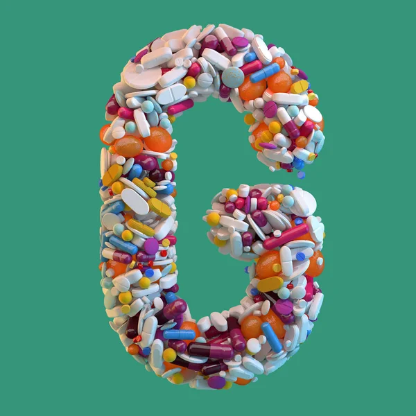 薬の様々 なタイプの レンダリングのアルファベット 緑の背景の大文字 — ストック写真