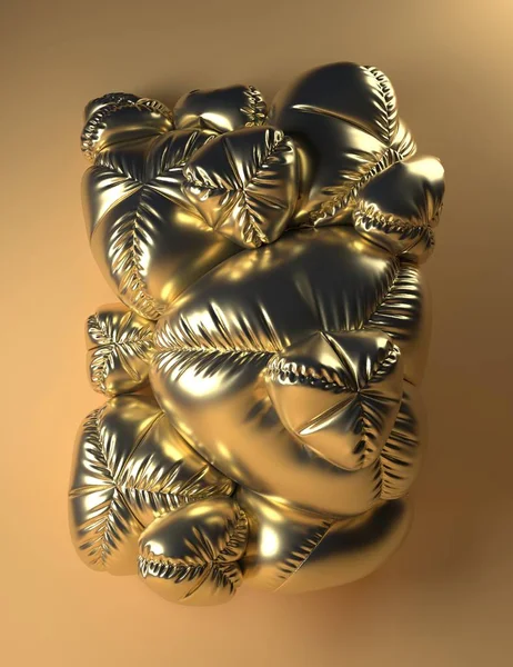 Визуализация Абстрактной Иллюстрации Аморфными Золотистыми Слоеными Объектами — стоковое фото