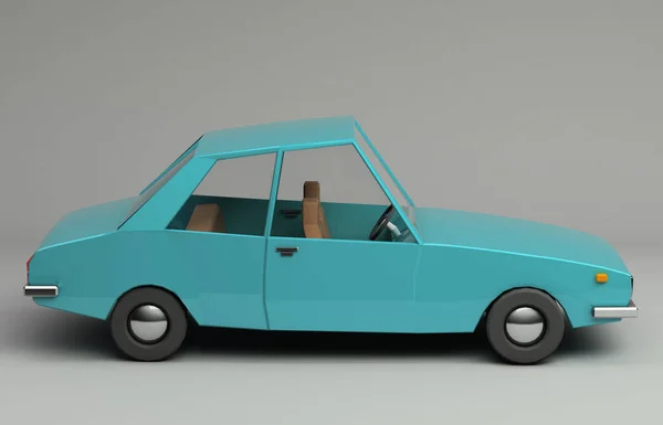 Renderização Engraçado Retro Estilo Carro Azul Veículo Brilhante Brilhante Brilhante — Fotografia de Stock