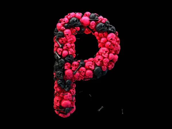 Отображение Буквы Алфавита Черепа Кости Шрифт Цветной Розовый Черный — стоковое фото