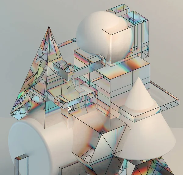 Komposisi Abstrak Dari Benda Geometris Persimpangan Bentuk Sederhana Stok Lukisan  