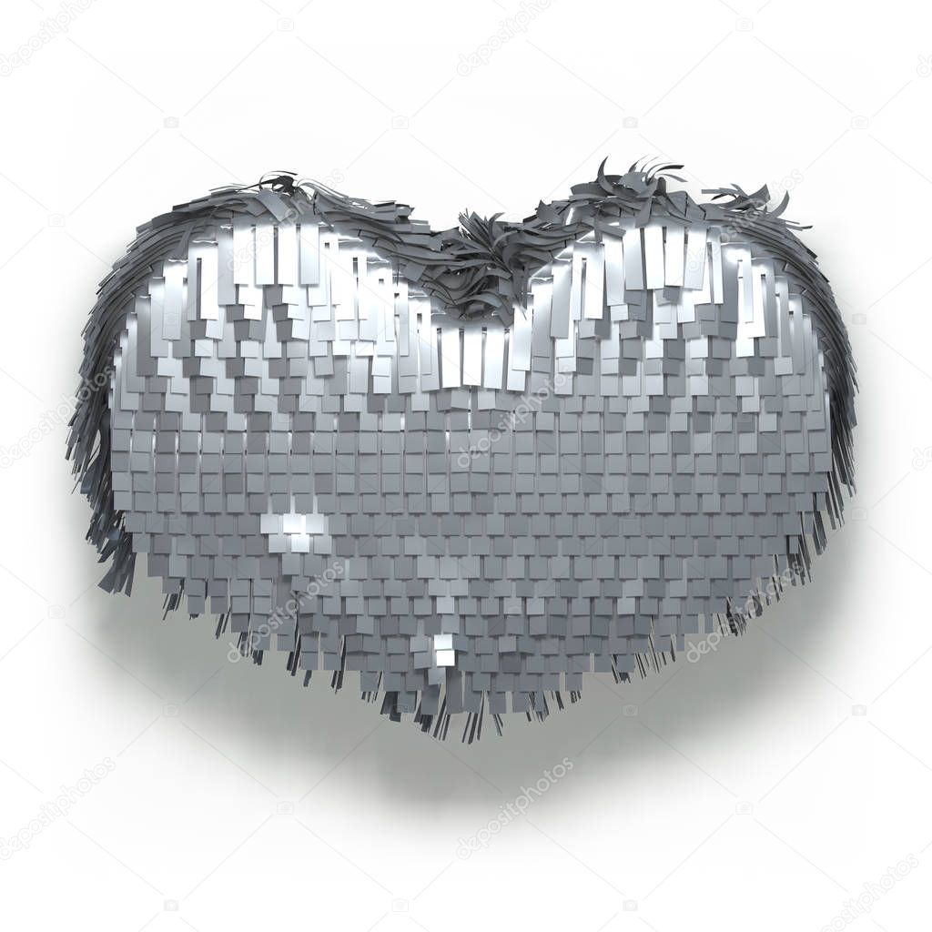 Set of valentines hearts allows create own unique scenes. 3d rendering. Top view isolated on white background. Detailed silver, gold, metallic, foil surface materials.