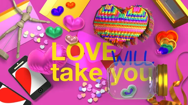 Set Valentine Day Objects Allows Create Own Unique Scenes Rendering — Stockfoto