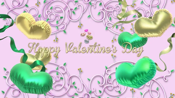 Happy Valentine Day Greeting Card Rendering Ornate Ornaments Heart Shaped — Stock Photo, Image